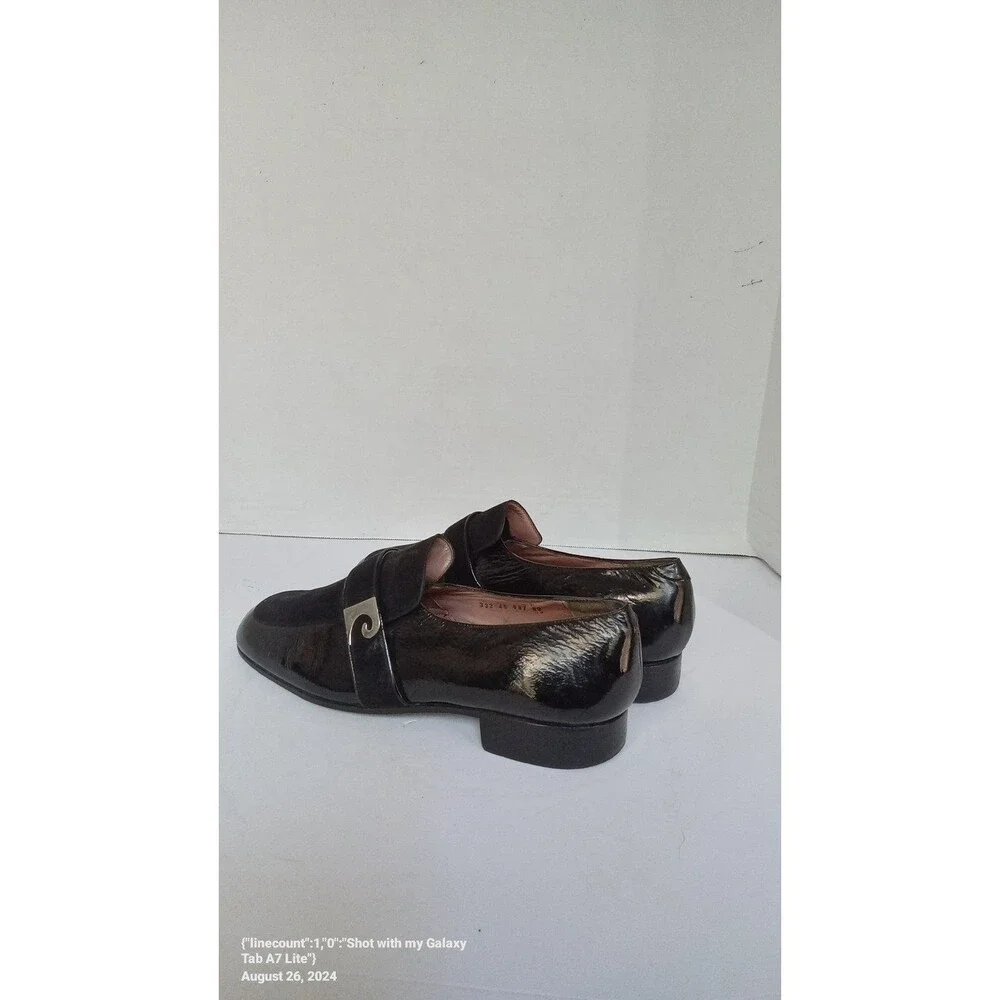 Contempo Collection Black Patent Leather Loafers with Decorative Silver‎ Buckle